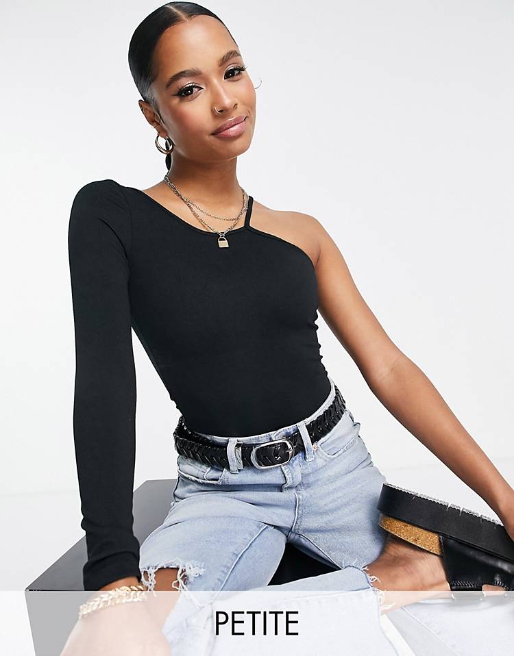 Topshop Petite asymetric bodysuit in black